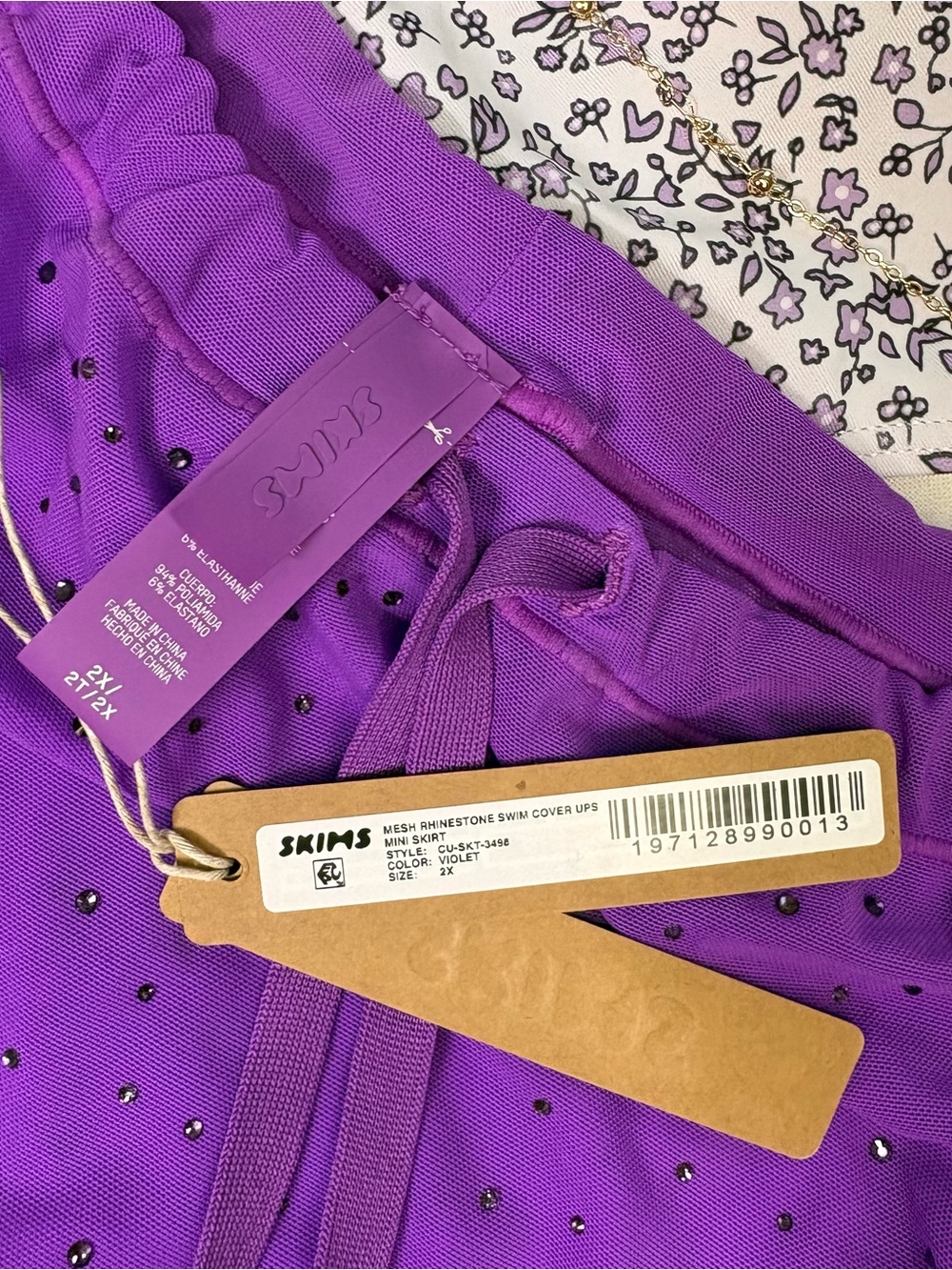 SKIMS Violet Mesh Rhinestone Cover-Up Skirt